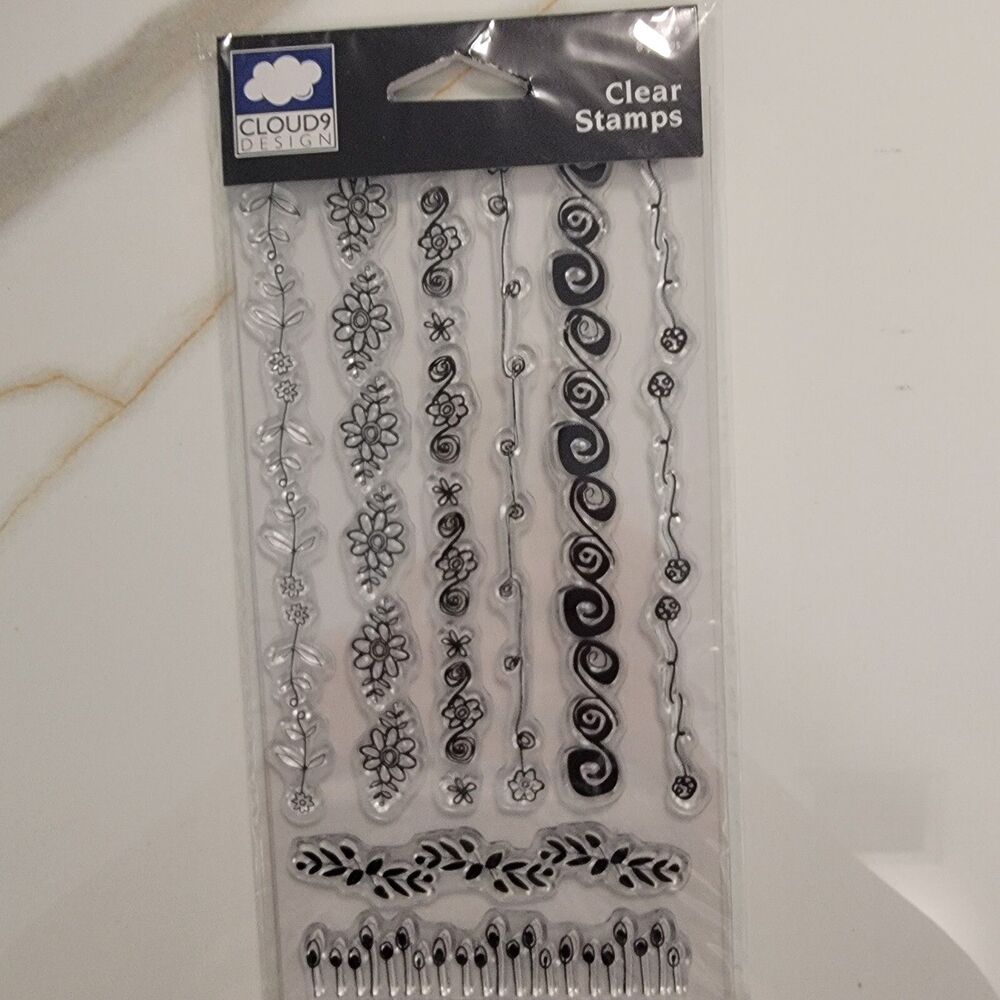 Cloud9 Clear Craft Stamps Set of 8 Stamps Flowers Swirls Leaves Borders NEW